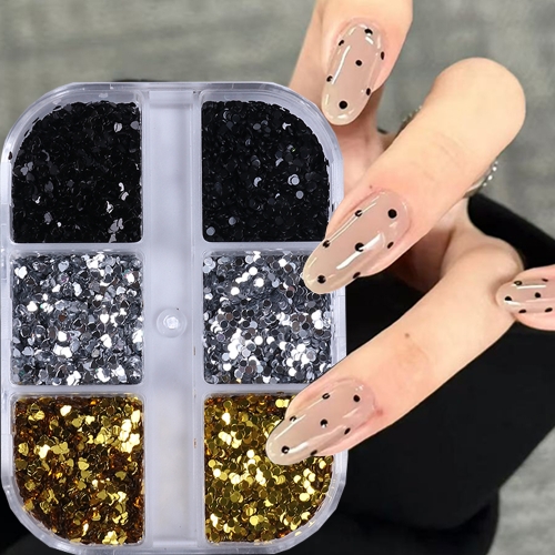 1Box Black Gold Silver Love Heart Nail Sequins Mini Heart Round Flakes Slices Spangles Valentine's Decor Manicure Accessories