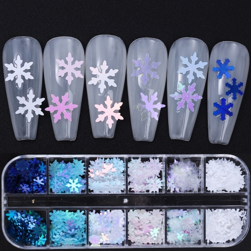 1Box Mix Christmas Snowflake Nail Glitter Sequins Laser Mixed Snowflakes DIY Flash Winter Party Manicure Decoration Accessories