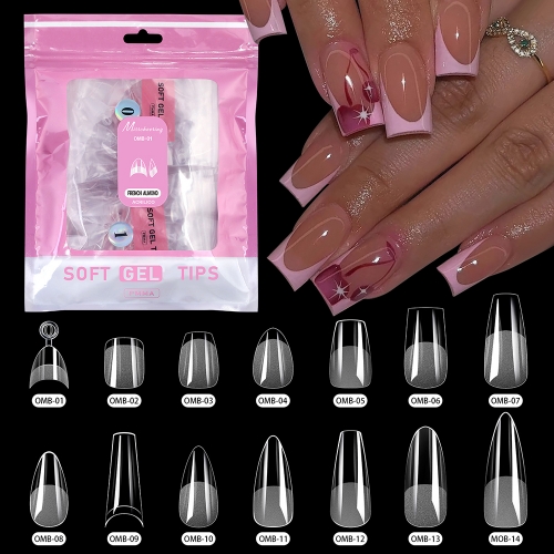 504pcs/bag Gel Nail Tips Stiletto Almond Coffin Half Matte French False Soak Off Press On Nail Extension Tips