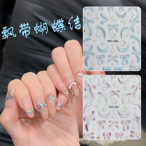 1Pcs Bunting Bow Tie Nail Sticker 3D Abstract Lines Sticker Nail Art Supplies Nail Decals Pink Blue Butterfly Nail Sticker