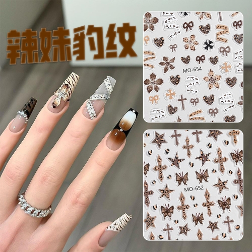 1Pcs 5d Emboss Dopamine Nail Art Stickers Translucent Aurora Color Star Leopard Print Adhesive Sliders Nail Decals For Nail Sticker