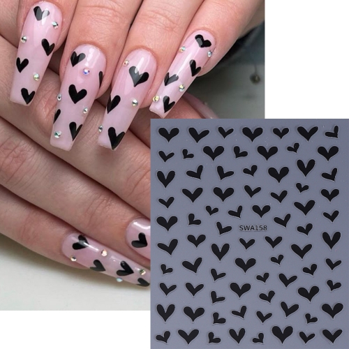 1Pcs Valentines Black and White Heart Nail Sticker Nail Art Decoration Heart Star Nail Accessories Decal Stickers Nail Supplies Nail Sticker