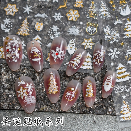 1Pcs Gold Silvery Christmas Nail Art Stickers Xmas Tree Snowflake Snowman Star Sliders Cartoon Deer Bear New Year Manicure Decal Nail Sticker