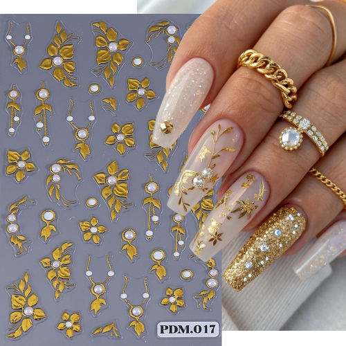 1Pcs 5D Flower Pearl Nail Embossed Sticker Heart Flower White Pink Petal Floral Self Adhesive Nail Art Slider DIY Elegant Romantic Nail Sticker