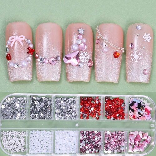 1Box Mix Nails Art Multi-Size Flat Back Acrylic Rhinestones 3D Crystal DIY Decorations Glitter Crystal Gem Manicure Accessories Nail Decoration
