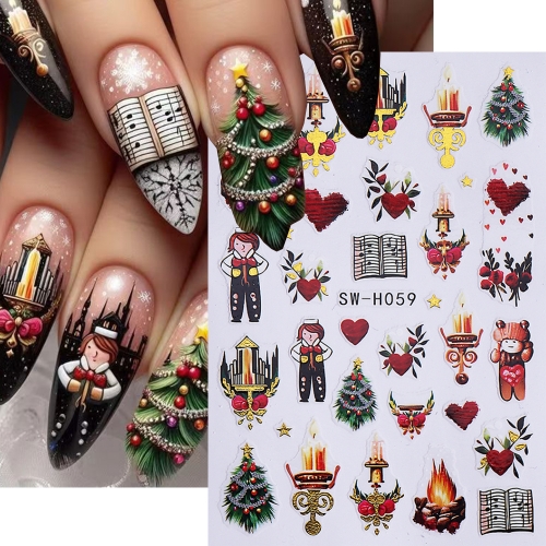 1Pcs Golden Cartoon Christmas Nail Stickers Glitter Gold Snowflake Reindeer Bell Snowman Bow Nail Slider Decals DIY Manicure Decoration Nail Sticker
