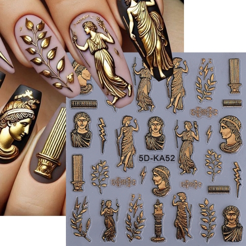 1Pcs Bronzing Ancient Greek Mythology Nail Sticker Metallic Gold Wheat Ears Retro Characters Design Charm Decals Nail Sticker