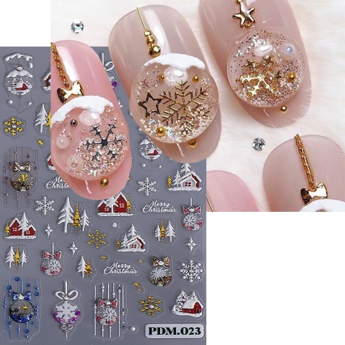 1Pcs Winter Embossed Christmas Nail Stickers 5D Cute Snowman Elk Elf Bow Nail Decals Winter Santa Claus Manicure Decoration
