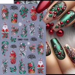 1Pcs Christmas Nail Stickers Santa Claus Snowflakes Snowman Bow Embossed Nail Decals Winter New Year Manicure Decor Sliders Nail Sticker