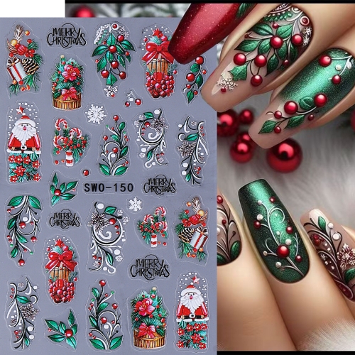 1Pcs Christmas Nail Stickers Santa Claus Snowflakes Snowman Bow Embossed Nail Decals Winter New Year Manicure Decor Sliders Nail Sticker