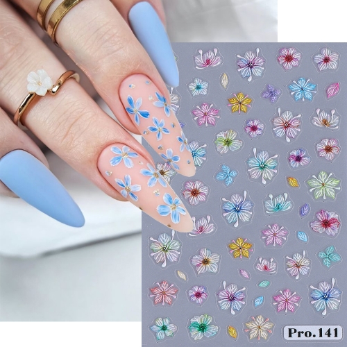 1Pcs Winter Embossed Nail Art Decals Candy Blue Pink Yellow Purple Oil Painting Petals Flowers Nails Stickers Decorations For Nail Sticker