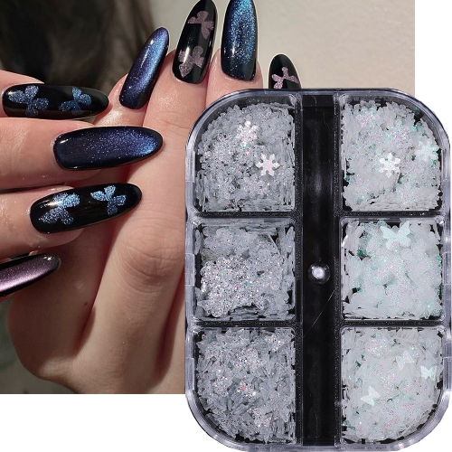 1Pcs Laser Flower Nail Art Decorations Color Butterfly Reflect Light Nails Charms Luxury Rhinestones Supplies Accessories Nail Decoration