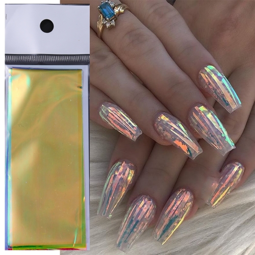 8colors/bag Laser Gradient Aurora Nail Foils Paper Rainbow Transfer Foil Stickers Laser Cellophane Nail Art Sticker Decoration