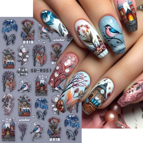1Pcs Christmas Nail Art Stickers Self-Adhesive Cartoon Snowflake Soulmate Bird Elk Snowman Nail Decals Snowman Nail Design Siders Manicure Accessories