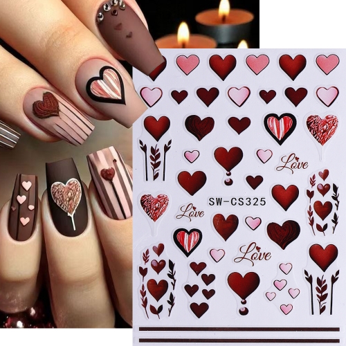 1Pcs 3D Vintage Heart-shaped Balloon Valentine Day Heart Rose Nail Art Stickers Adhesive Sliders Nail Decals Decoration Manicure Accessories Nail Stic