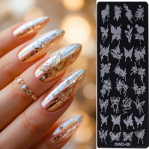 1Pcs Flowers Nail Stamping Plates Leaf Floral Butterfly Heart Line Printing Stencil Nail Stamp Templates Nail Art Tools