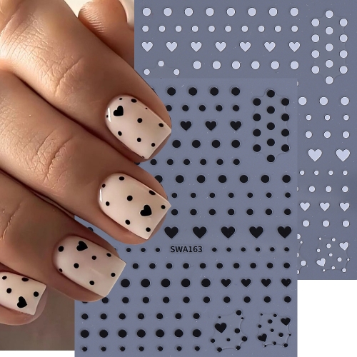 1Pcs 3D Nail Art Stickers Black White Love Hearts French Full Tips Adhesive Nail Decals Slider For Manicure Nail Sticker