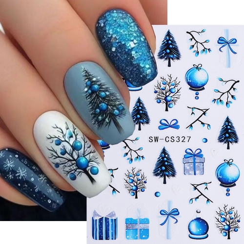 1Pcs Christmas Nail Stickers Decals Snowman Reindeer Snowflakes Christmas Tree Design Winter 3D Self-Adhesive Nail Art Decoration for Women Nail Stick