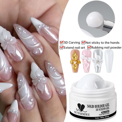 1jar White Non Stick Hand Extension Gel 3D Shaping Sculpting Carving Nail Art Solid Hard Gel for Fake Nail