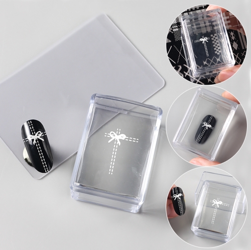 1pcs Transparent Nail Seal With Scraper Erasable French Nails Stamp Template Printing Tool Nail Polish Stamping Manicure Tool