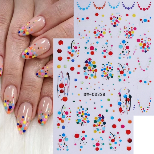 1Pcs Christmas Nail Sticker Colorful Wave Point Round Dot Balloon 3D Self Adhesive Nail Art Decorations Sticker Manicure Sticker