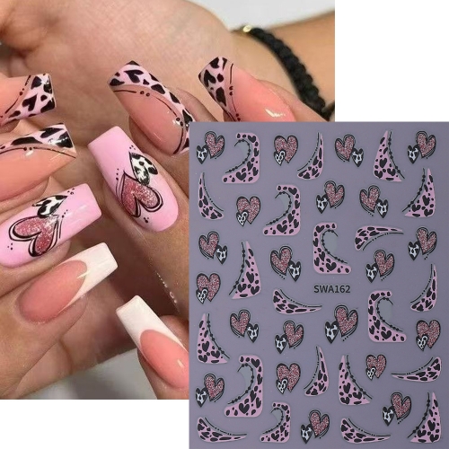 1Pcs Valentine's Day Nail Sticker Leopard Print Heart Nail Sticker Irregular Shape Leopard Print Sticker Fashionable Nail Sticker
