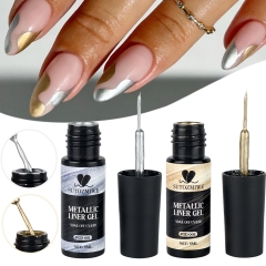 1bottle Metallic Painting Gel Liner Nail Art Mirror Chrome Effect Gel Silver/Gold Nail Polish Metal Painted Drawing Gel