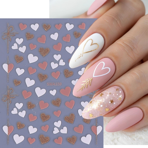 1Pcs Valentine's Day 3D Heart Decals Red Pink Golden Love Design Nail Stickers Adhesive Valentine Sweet Nail Manicure Slider Nail Sticker