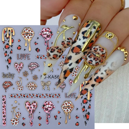 1Pcs Valentine's Day Leopard Print Nail Art Stickers 5D Self Adhesive Nail Stickers Bow Leopard French Nail Decals Nail Sticker