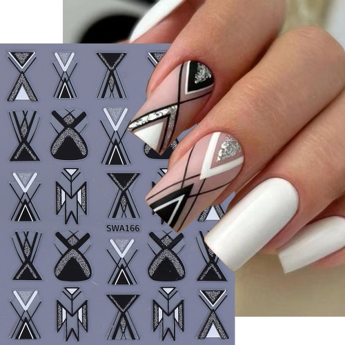 1Pcs 3D Glint Golden Silvery Nail Art Decals Black Geometric Lines Designs Adhesive Sliders Nail Stickers Decoration For Manicure Sticker