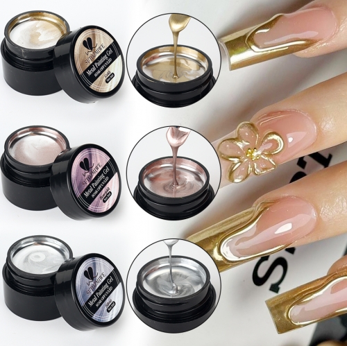 1jar Metallic Painting Gel Nail Polish Chromes Gold Silver Metal Effect Super Bright Draw Line French Nail Gel