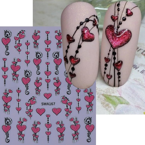 1Pcs Vintage Valentine's Day 3D Embossed Heart Nail Stickers Decal Glint Heart and Moon Adhesive Nail Art Slider Manicure Sticker