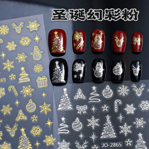 1Pcs Gold Silver Christmas 3D Nail Stickers Reflective Glitter Xmas Tree Gingerbread Snowflakes Adhesive Decals Winter Manicure Sticker