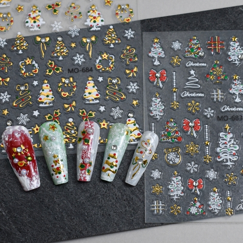 1Pcs Christmas Glitter Nail Sticker Winter Snowflakes Snowman Santa Claus Adhesive Decals Manicure Slider Nail Sticker