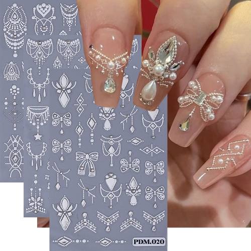 1Pcs 5D White Nail Stickers Vintage Diamond Chain Nail Decals Embossed Winter Xmas Manicure Set Nail Sticker