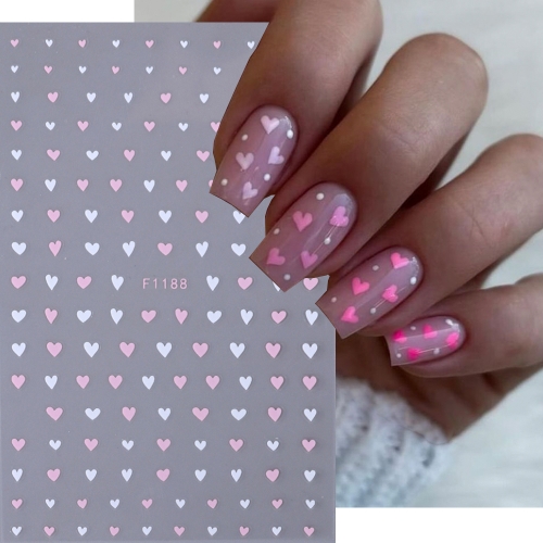1Pcs 3D Mixed Color Heart Nail Stickers Valentines' Day Sweet Red Pink Love Self Adhesive Nail Decoration Decals Manicure Sticker