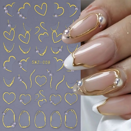 1Pcs 3D Irregular Designs Nail Sliders Pearl Heart Metallic Nail Stickers Self-Adhesive Sparkling Manicure DIY Nail Sticker