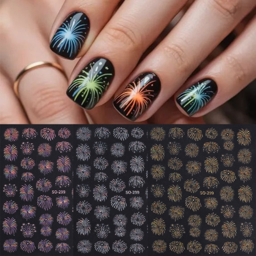 1Pcs Sparkle Firework Nail Stickers Self Adhesive Laser Gold Silver Blooming Firework Design Nail Decals New Year Manicure Decor Nail Sticker