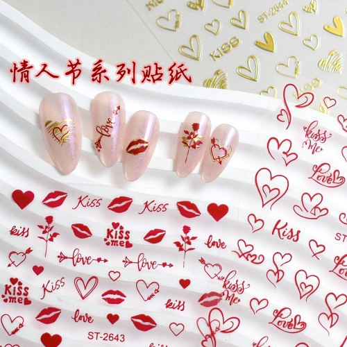 1Pcs Heart Letter Nail Art Stickers Lip Kiss Me Self-Adhesive Love Design Nail Decals for Valentine Manicure Nail Sticker