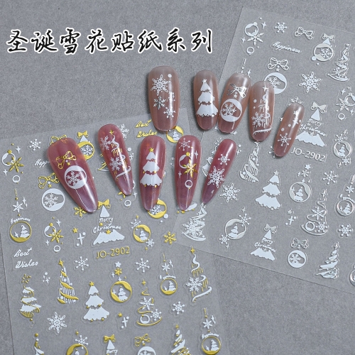 1Pcs Snowflake Christmas Tree Nail Stickers Luxury Gold Silver Cartoon Apple Tree Back Glue Self-Adhesive DIY Nail Art Sticker