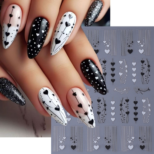 1pcs Black White Red Love Heart Nail Sticker Simple French Lines Star Love Adhesive Decal Valentine Design Manicure Decor Slider