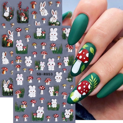 1pcs 5D Cartoon Mushroom Flower Cute Rabbit Nail Sticker Nail Decoration Self Adhesive Slider Nail Decals Manicure Decor