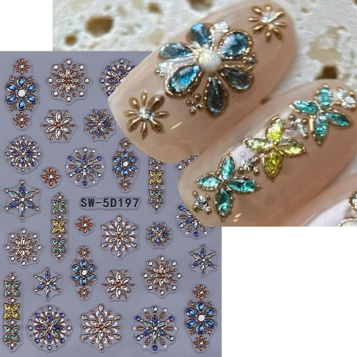 1pcs Bohemian Nail Art Stickers 5D Embossed Love Heart Petals Lines Butterfly Design Nail Decals DIY Manicure Sliders Decoration