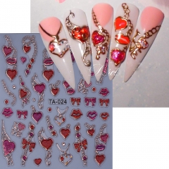 1pcs Valentine's Day Heart Chain Embossed Glitter Nail Art Stickers Easy to Apply Nail Decoration DIY Gifts Wedding