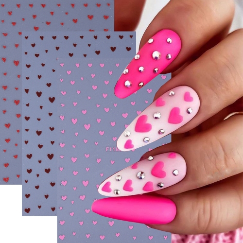 1Pcs Color Mini Love Heart Nail Stickers KIt Red Pink Cute Heart Shape Simple Design Self-Adhesive Nail Decals DIY Nail Sticker