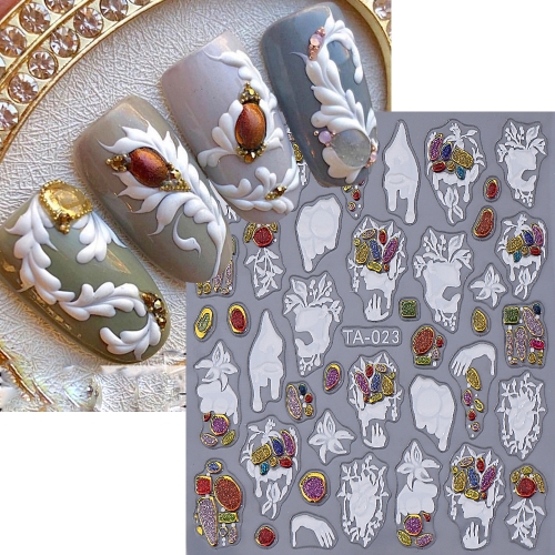 1pcs 5D Relief Nail Art Sculpture Flower Colored Diamond Nail Sticker Nail Decal Nail Art Decoration