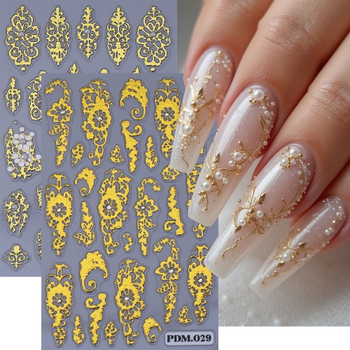 1Pcs Boho Retro Luxury Hot Stamping Embossed Golden Nail Art Stickers Easy to Apply for Nail Decoration DIY Nail Sticker