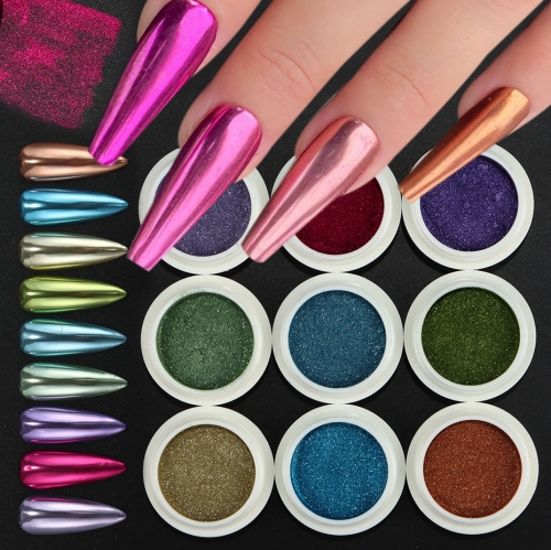 9colors/set Metallic Mirror Nail Powder Festive Green Purple Autumn Winter Glitter Fine Chrome Pigment Rubbing Dust Nail Art Decoration