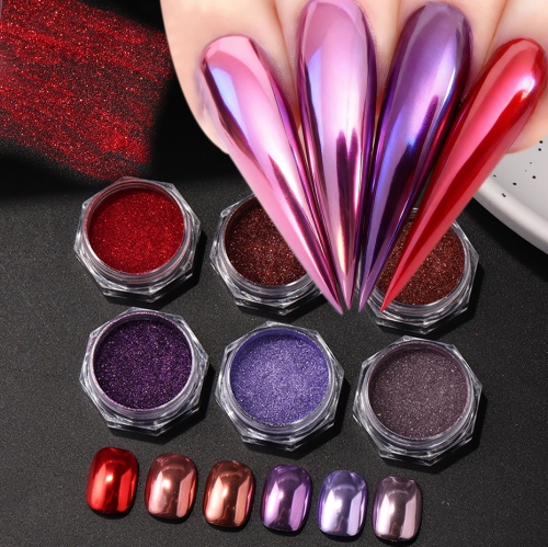 6colors/set Magic Mirror Pink Series Nail Glitter Powder Metallic Chrome Pigment For Nail 3D Punk Rubbing Dust DIY Flash Manicure Decor