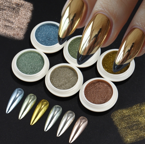 6colors/set Chrome Mirror Golden Blue Green High-quality Shining Nail Powder Pigment Metallic Effect Nail Powder Manicure Decoration